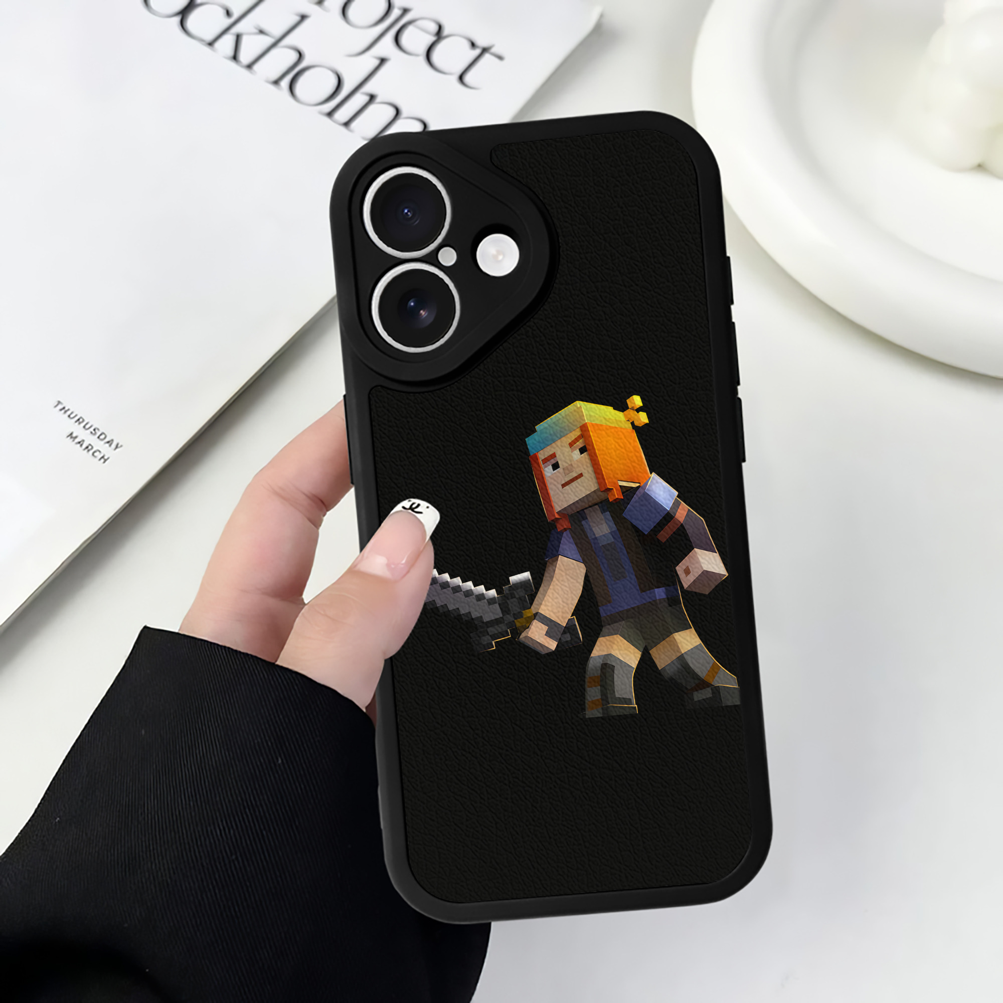 （画像用） マインクラフト ブロックの世界 Minecraft MC Block world 【iPhone 16シリーズ対応】シリコンスマホケース（レザー調） 材質：シリコン